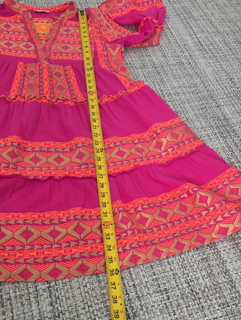Lace The Label Fuchsia & Orange Geometric Embroidered Boho Mini Dress M EUC - Picture 9 of 15